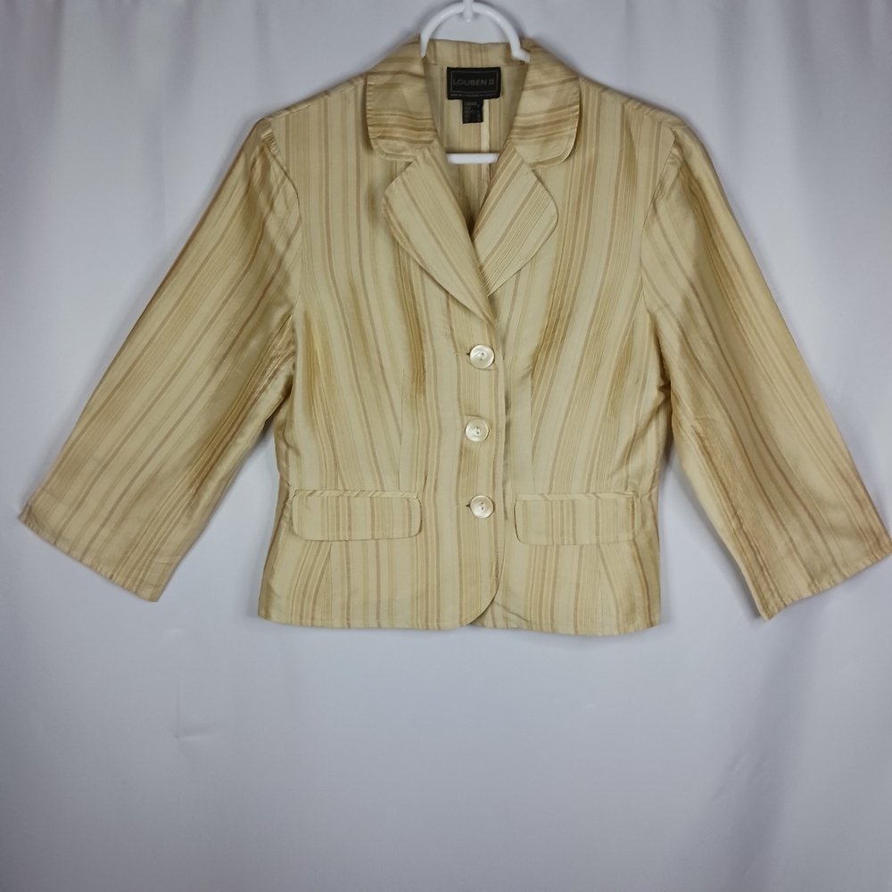 Louben II Yellow & Tan Striped Silk Blazer.